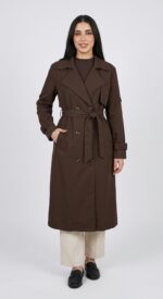 Trench long femme marron chocolat double boutonnage coupe droite studio