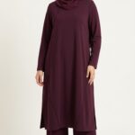 Ensemble femme bordeaux 2 pièces tunique longue et pantalon large mastour Orkidia Fashion Nador