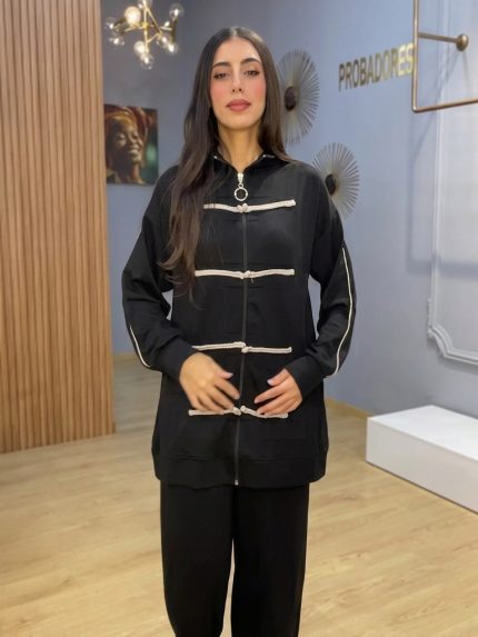 Ensemble femme noir deux pièces avec haut long zippé et pantalon ample Orkidia Fashion Nador