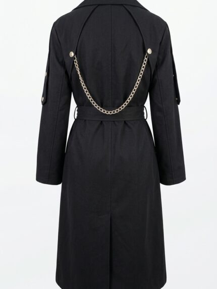 Trench femme noir dos avec chaine décorative argentée Orkidia Fashion Nador