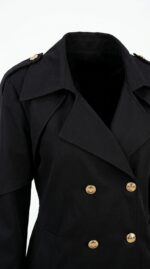 Trench-coat noir col tailleur boutons dorés Orkidia Fashion Nador