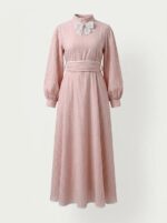 Robe rose pale col montant noeud blanc face - Orkidia Fashion Nador