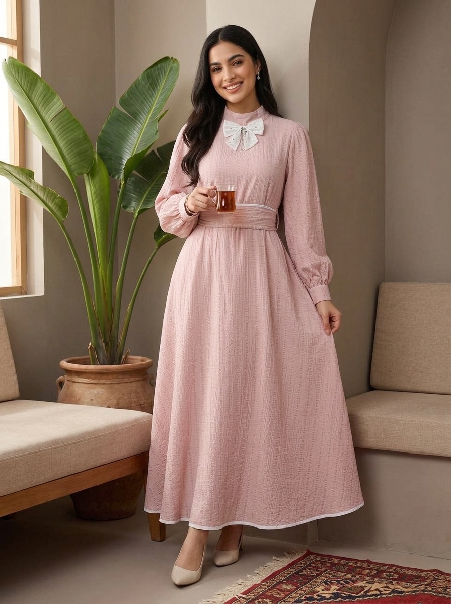Robe rose pale portee look salon - Orkidia Fashion Nador
