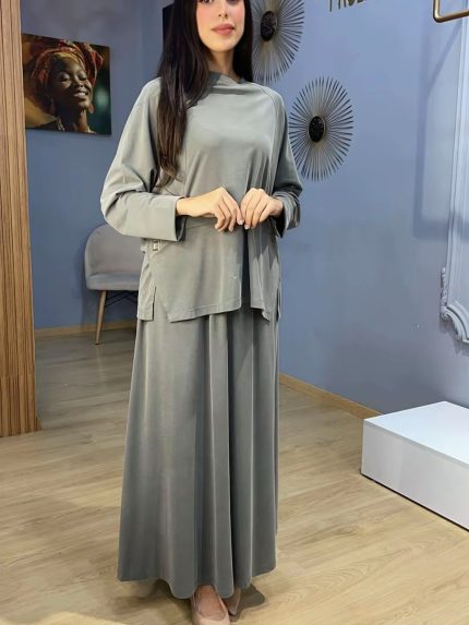 Ensemble femme vert deux pieces veste zippee a col montant et pantalon large fluide Orkidia Fashion Nador