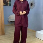 Survêtement Femme 2 Pièces à Capuche et Zip Anneau Bordeaux | Orkidia Fashion