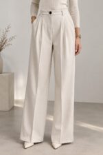 Pantalon Large Femme Beige Écru à Pinces Coupe Fluide Taille Haute | Orkidia Fashion