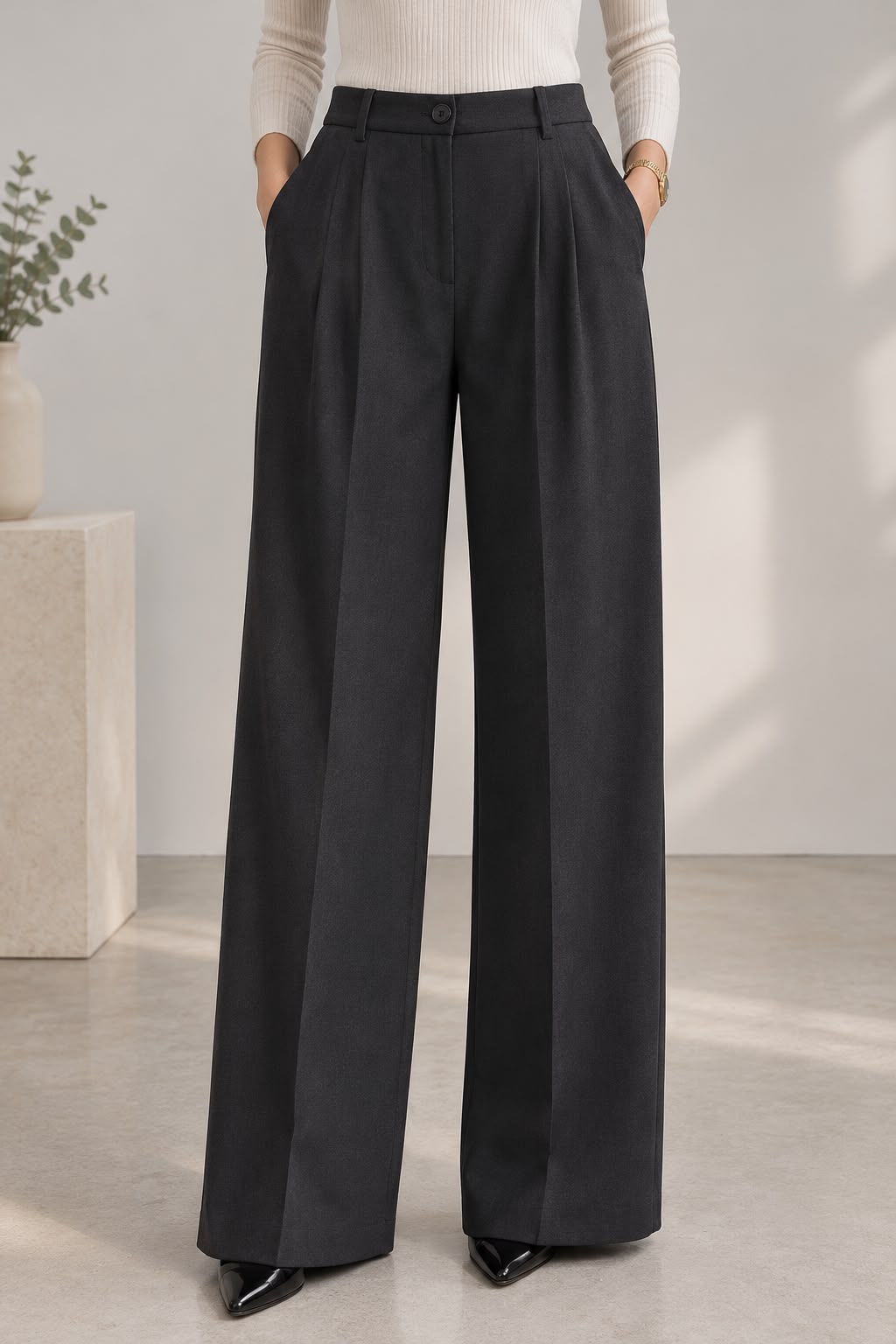WhatsApp Image 2026-10-21 at 14.28.03 Pantalon Large Femme Noir à Pinces Coupe Fluide Taille Haute | Orkidia Fashion – Image 1