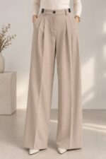 Pantalon Large Femme Camel Beige Sable à Pinces Coupe Fluide | Orkidia Fashion